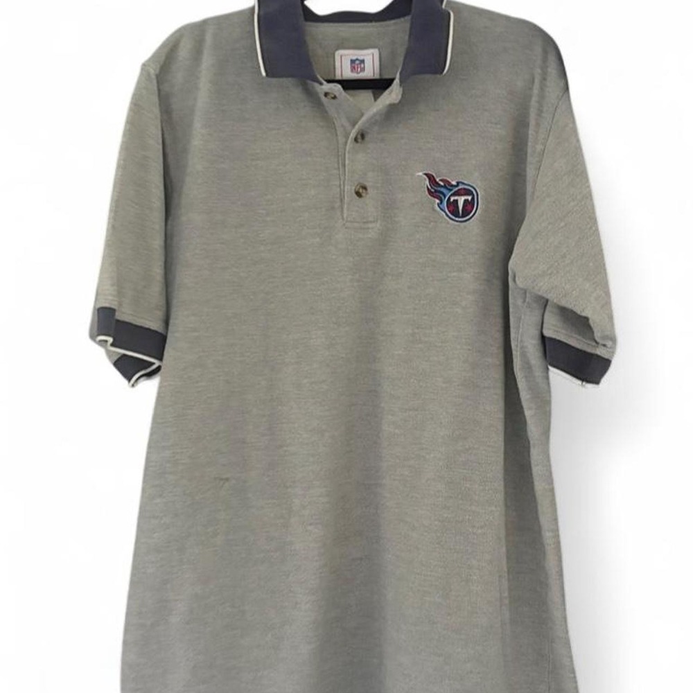 Vintage NFL Tennessee Titans Gray Polo Shirt Navy Trim Mens Large L